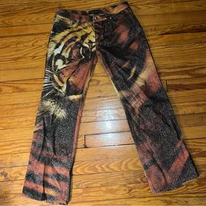 Roberto Cavalli tiger jeans photo print gold thread 5 pocket L glamorous y2k